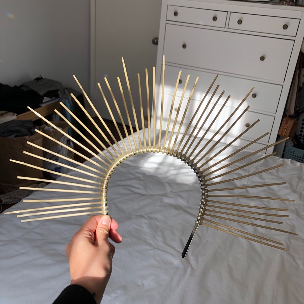Gold sun sunburst headpiece headband Halloween